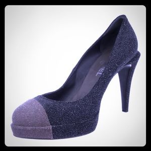Black and Olive suede authentic Chanel pumps